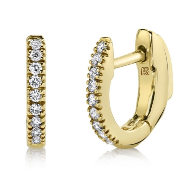 RUBY STELLA 14K YELLOW GOLD DIAMOND HUGGIE HOOPS WITH SECURITY LATCH - Picture 4 of 11